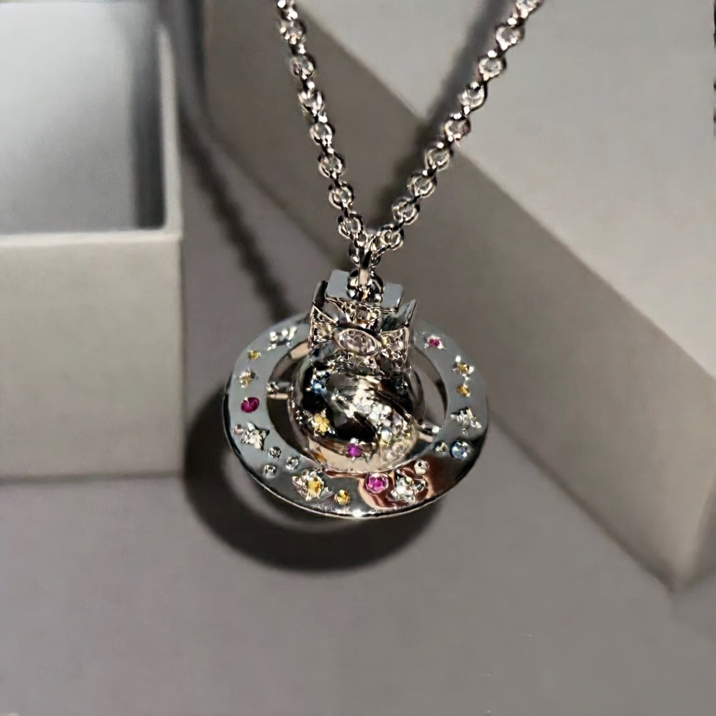 Rainbow Star Moon Saturn colored diamond pendant