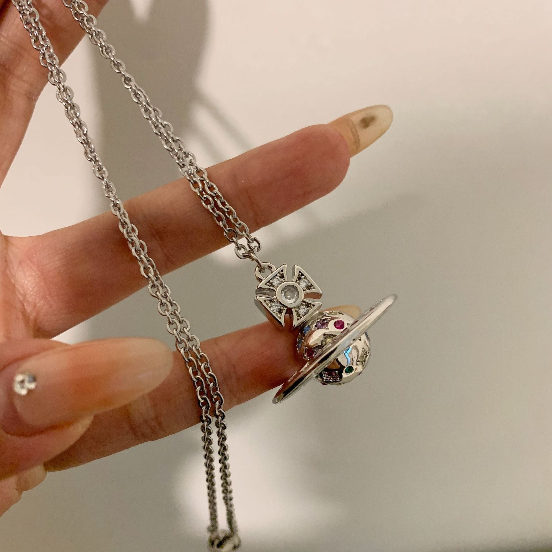 Rainbow Star Moon Saturn colored diamond pendant