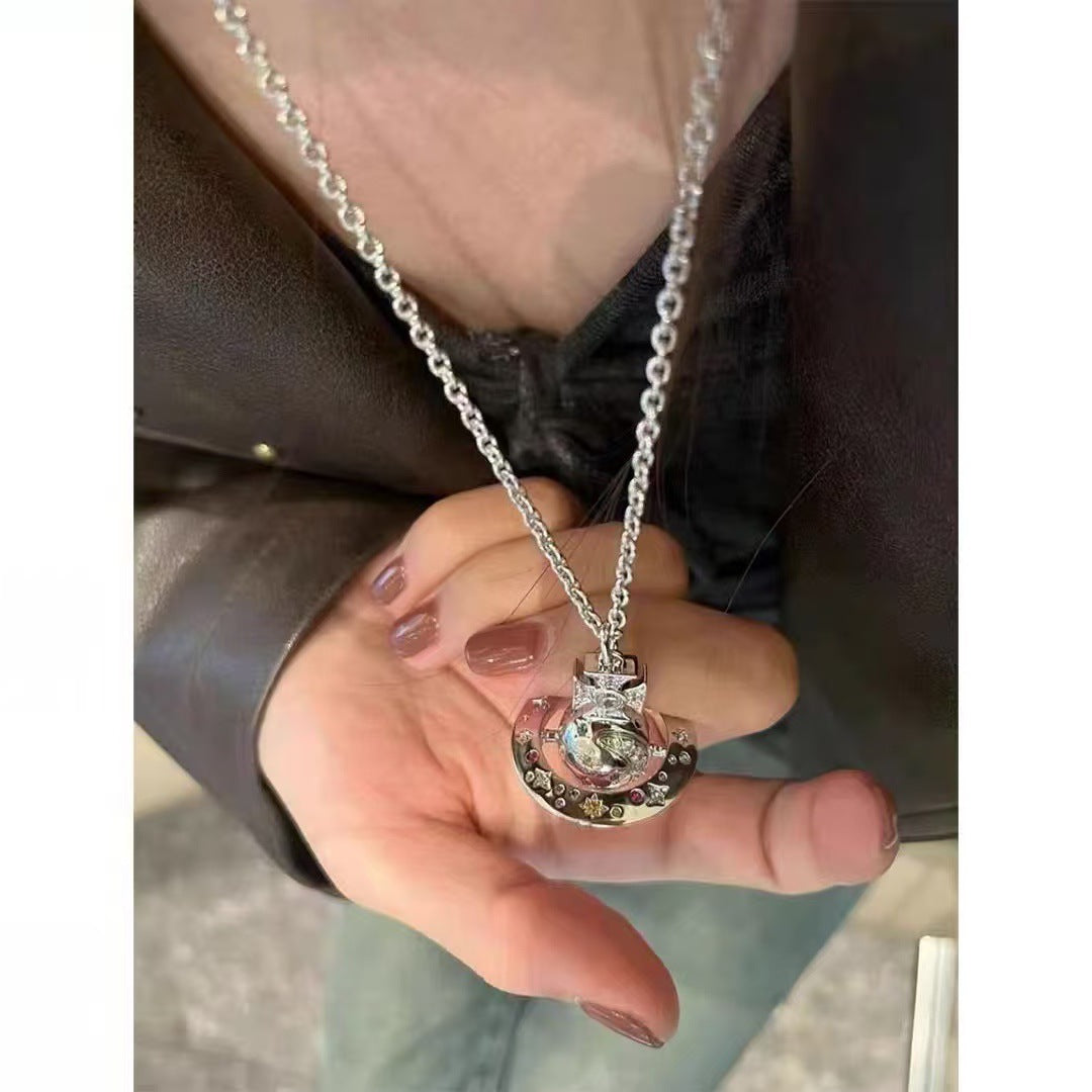 Rainbow Star Moon Saturn colored diamond pendant