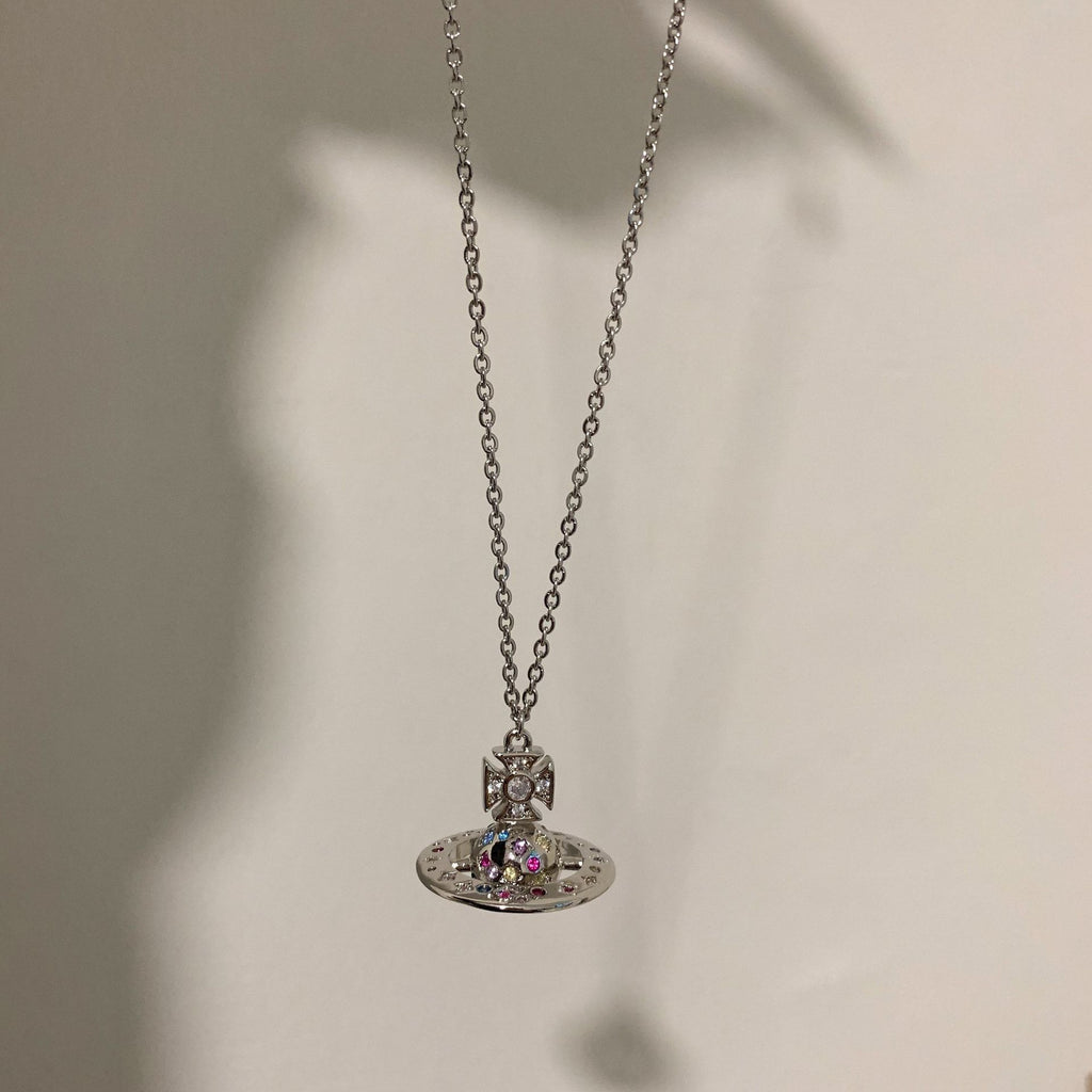 Rainbow Star Moon Saturn colored diamond pendant
